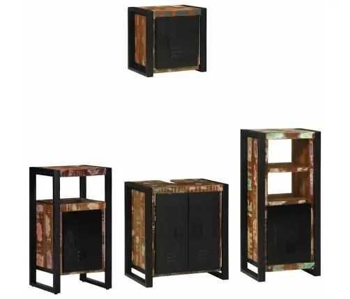 Vonios Baldų Rinkinys Su Lentyna 4 Pcs Ruda Kietas Mango Medis