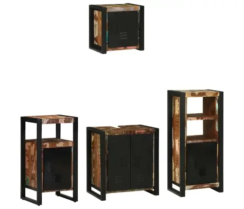 Vonios Baldų Rinkinys Su Lentyna 4 Pcs Ruda Kietas Mango Medis