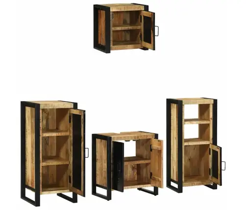 Vannas Istabas Mēbeļu Komplekts 4 Pcs Brūna Cieta Mango Koksne Vidaxl