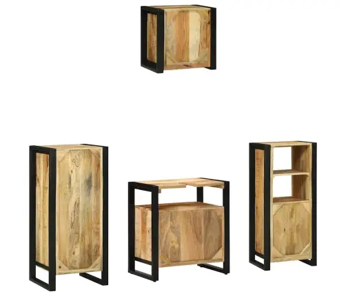 Vannas Istabas Mēbeļu Komplekts 4 Pcs Brūna Cieta Mango Koksne Vidaxl