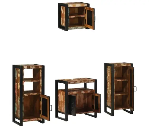 Vonios Baldų Rinkinys Su Lentyna 4 Pcs Kieta Atnaujinta Mediena Vonios Baldų Rinkinys Su Lentyna 4 Pcs Kieta Atnaujinta Mediena