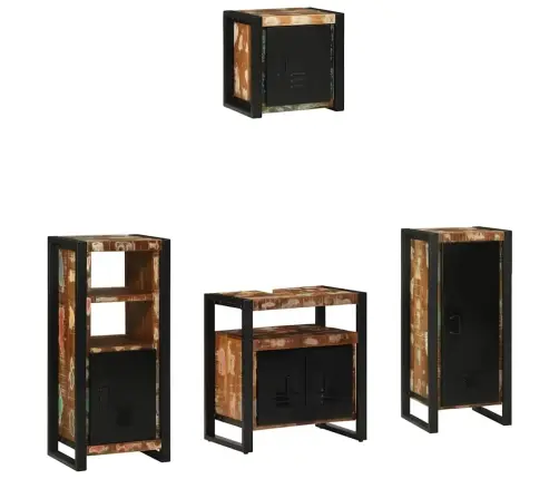 Vonios Baldų Rinkinys Su Lentyna 4 Pcs Kieta Atnaujinta Mediena Vonios Baldų Rinkinys Su Lentyna 4 Pcs Kieta Atnaujinta Mediena