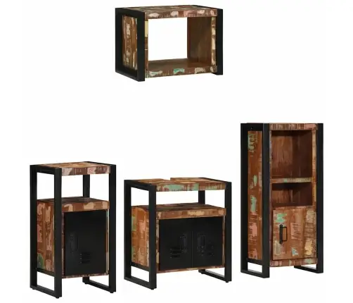 Vannitoa Mööbleset 4 Pcs Mitmevärviline Tugev Taastatud Puit Vannitoa Mööbleset 4 Pcs Mitmevärviline Tugev Taastatud Puit