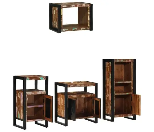Vannitoa Mööbleset 4 Pcs Mitmevärviline Tugev Taastatud Puit Vannitoa Mööbleset 4 Pcs Mitmevärviline Tugev Taastatud Puit