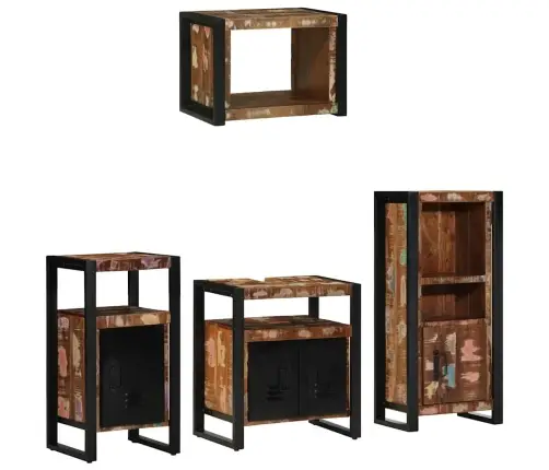 Vannitoa Mööbleset 4 Pcs Mitmevärviline Tugev Taastatud Puit Vannitoa Mööbleset 4 Pcs Mitmevärviline Tugev Taastatud Puit