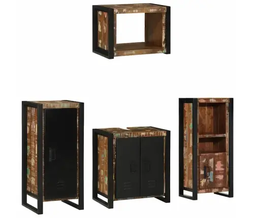 Vonios Baldų Rinkinys Su Lentyna 4 Pcs Kieta Atnaujinta Mediena Vonios Baldų Rinkinys Su Lentyna 4 Pcs Kieta Atnaujinta Mediena