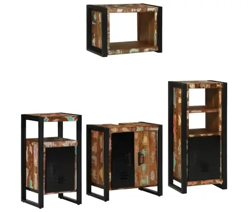 Vonios Baldų Rinkinys Su Lentyna 4 Pcs Kieta Atnaujinta Mediena Vonios Baldų Rinkinys Su Lentyna 4 Pcs Kieta Atnaujinta Mediena