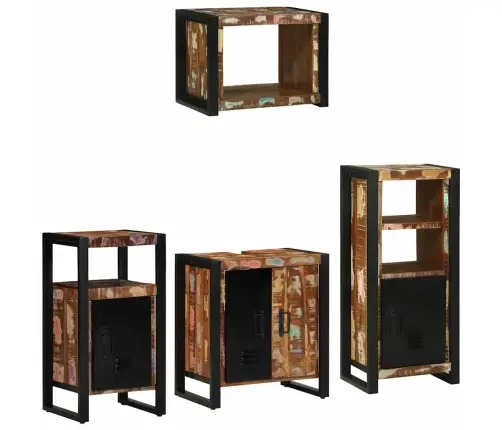 Vonios Baldų Rinkinys Su Lentyna 4 Pcs Kieta Atnaujinta Mediena Vonios Baldų Rinkinys Su Lentyna 4 Pcs Kieta Atnaujinta Mediena