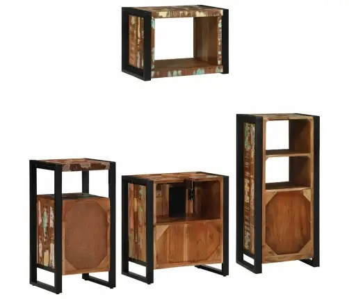 Vonios Baldų Rinkinys Su Lentyna 4 Pcs Kieta Atnaujinta Mediena Vonios Baldų Rinkinys Su Lentyna 4 Pcs Kieta Atnaujinta Mediena