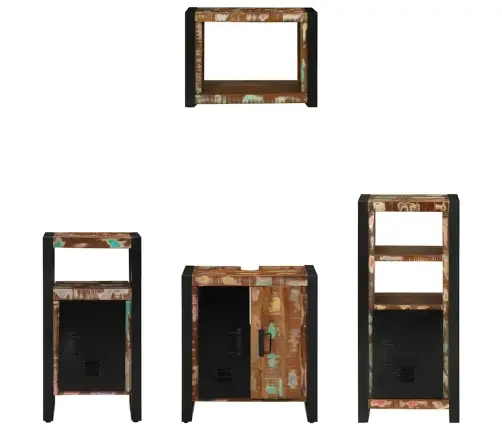 Vonios Baldų Rinkinys Su Lentyna 4 Pcs Kieta Atnaujinta Mediena Vonios Baldų Rinkinys Su Lentyna 4 Pcs Kieta Atnaujinta Mediena