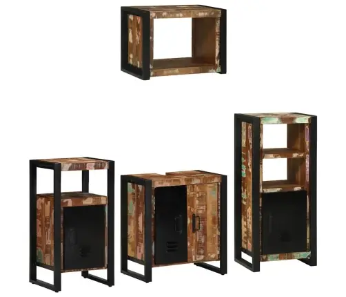 Vonios Baldų Rinkinys Su Lentyna 4 Pcs Kieta Atnaujinta Mediena Vonios Baldų Rinkinys Su Lentyna 4 Pcs Kieta Atnaujinta Mediena