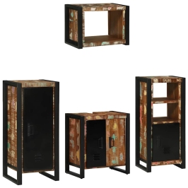Vonios Baldų Rinkinys Su Lentyna 4 Pcs Kieta Atnaujinta Mediena