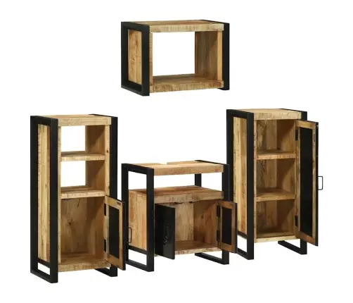 Vannas Istabas Mēbeļu Komplekts 4 Pcs Brūna Cieta Mango Koksne Vidaxl