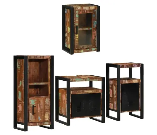 Vannitoa Mööbleset 4 Pcs Mitmevärviline Tugev Taastatud Puit