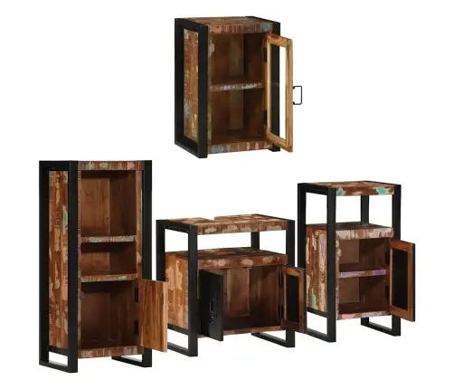 Vannitoa Mööbleset 4 Pcs Mitmevärviline Tugev Taastatud Puit