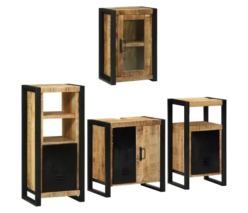 Vannas Istabas Mēbeļu Komplekts 4 Pcs Brūna Cieta Mango Koksne Vidaxl