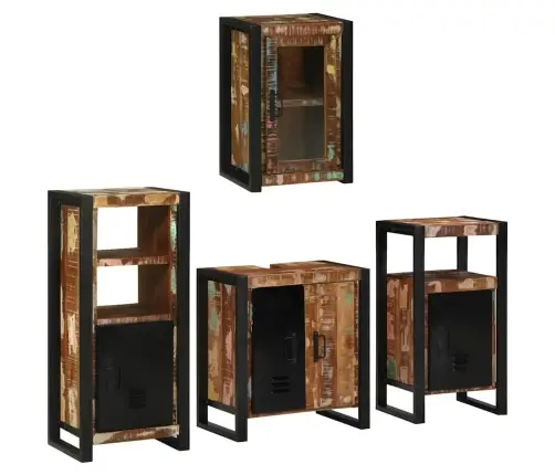 Vannitoa Mööbleset 4 Pcs Mitmevärviline Tugev Taastatud Puit