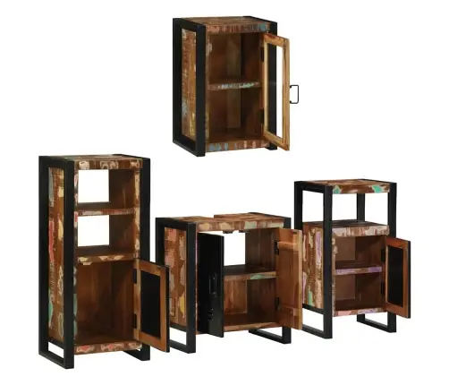 Vannitoa Mööbleset 4 Pcs Mitmevärviline Tugev Taastatud Puit