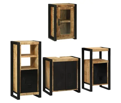 Vonios Baldų Rinkinys Su Saugykla 4 Pcs Ruda Kietas Mango Medis