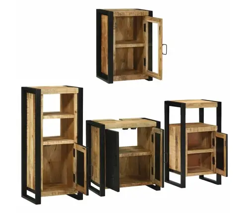 Vonios Baldų Rinkinys Su Saugykla 4 Pcs Ruda Kietas Mango Medis