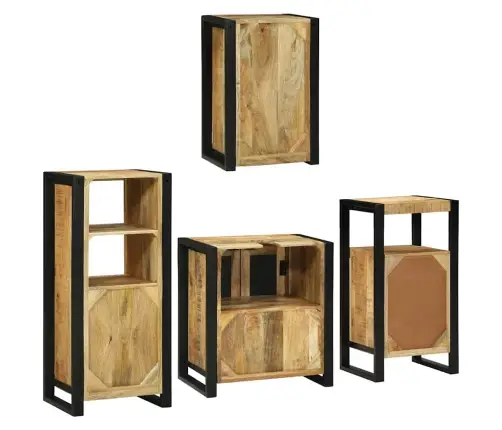 Vonios Baldų Rinkinys Su Saugykla 4 Pcs Ruda Kietas Mango Medis