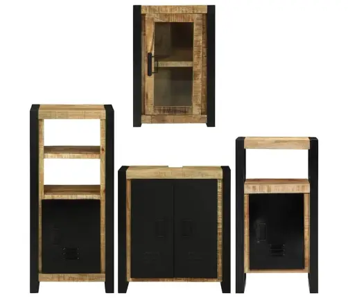 Vonios Baldų Rinkinys Su Saugykla 4 Pcs Ruda Kietas Mango Medis