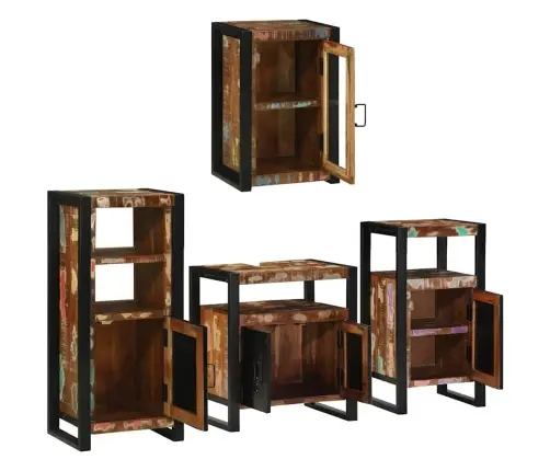 Vannitoa Mööbleset 4 Pcs Mitmevärviline Tugev Taastatud Puit