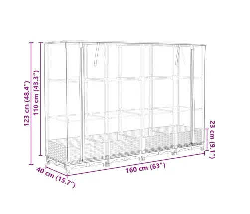 Taimekast Kasvuhoonekattega, Rotangi Välimus, 160 X 40 X 123 Cm