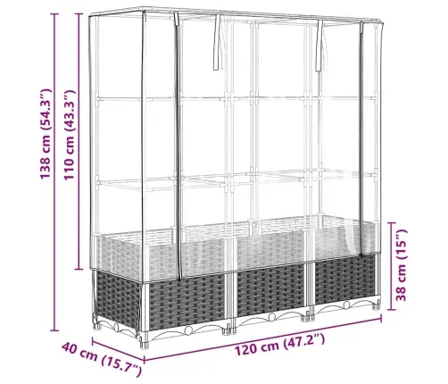 Pakelta Lysvė Su Šiltnamio Dangčiu, 120X40X138Cm