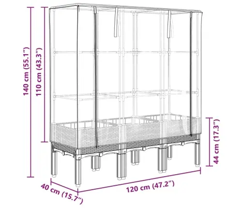 Pakelta Lysvė Su Šiltnamio Dangčiu, 120X40X140Cm