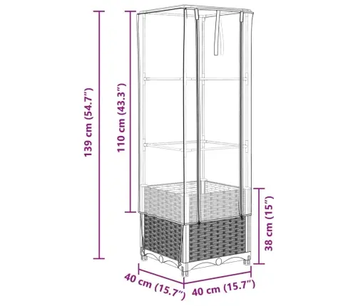 Paaugstināta Puķu Kaste Ar Pārsegu, 40X40X139 Cm Vidaxl