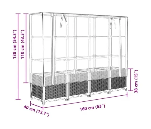 Pakeltas Lysvė Su Šiltnamio Uždanga, Rotango Imitacija, 160X40X138 Cm