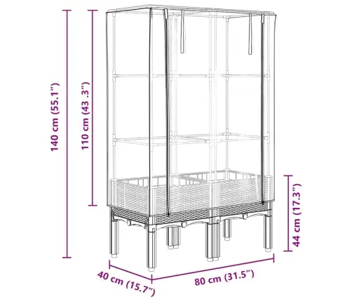 Pakelta Lysvė Su Šiltnamio Dangčiu, 80X40X140Cm