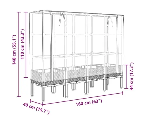 Pakelta Lysvė Su Šiltnamio Dangčiu, 160X40X140Cm