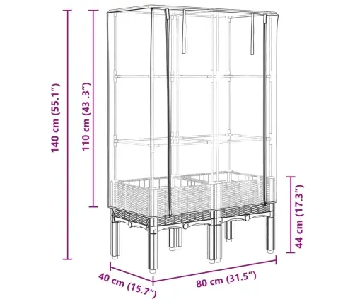Paaugstināta Puķu Kaste Ar Pārsegu, 80X40X140 Cm Vidaxl