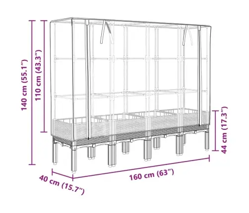 Taimekast Kasvuhoonekattega, Rotangi Välimus, 160 X 40 X 140 Cm
