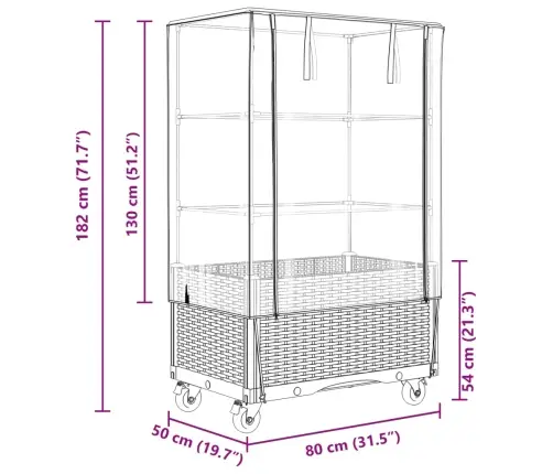 Pakelta Lysvė Su Uždangalu Ir Rateliais, 80X50X182Cm