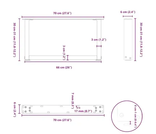 Kohvilaua Jalad U-Kujulised 2 Tk Mustad 70 X (30-31) Cm Terasest