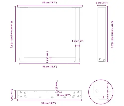 Kafijas Galdiņa Kājas, 2 Gab., U-Veida, Dabīgs Tērauds, 50X(42-43) Cm Vidaxl