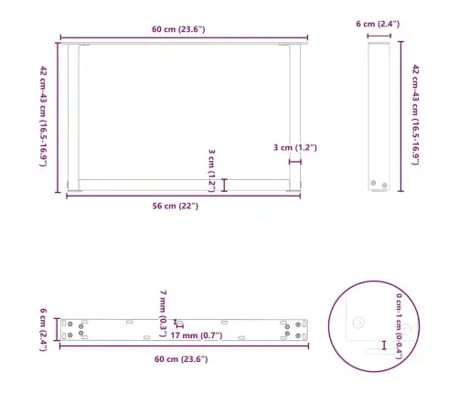 Kohvilaua Jalad U-Kujulised 2 Tk Mustad 60 X (42-43) Cm Terasest
