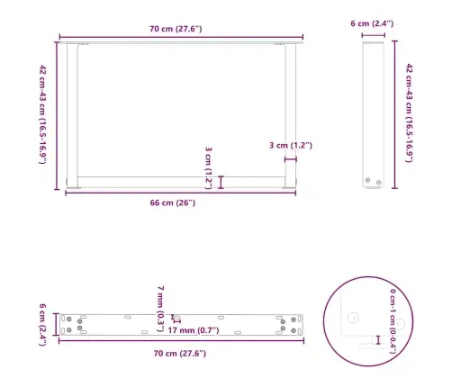 Kafijas Galdiņa Kājas, 2 Gab., U-Veida, Baltas, 70X(42-43) Cm, Tērauds Vidaxl