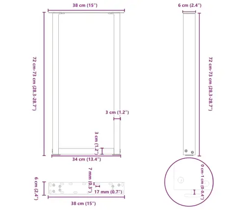 Konsoles Galda Kājas, 2 Gab., U-Veida, Dabīgs Tērauds, 38X(72-73) Cm Vidaxl