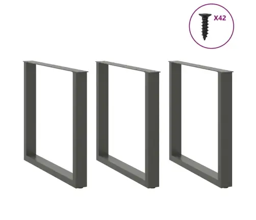 Ēdamgalda Kājas, 3 Gab., U-Veida, Antracīta Krāsā, 80X(72-73) Cm, Tērauds Vidaxl