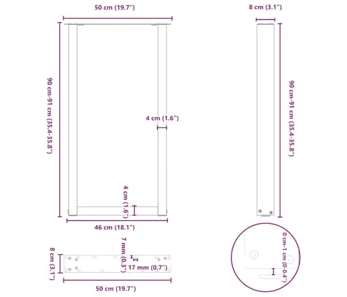 Bāra Galda Kājas, 2 Gab., U-Veida, Melnas, 50X(90-91) Cm, Tērauds Vidaxl
