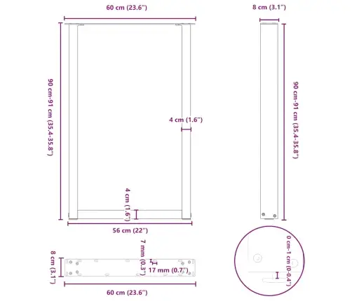 Bāra Galda Kājas, 2 Gab., U-Veida, Melnas, 60X(90-91) Cm, Tērauds Vidaxl