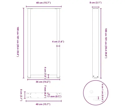 Bāra Galda Kājas, 2 Gab., U-Veida, Melnas, 40X(100-101) Cm, Tērauds Vidaxl