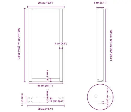 Bāra Galda Kājas, U-Veida, 2 Gab., Baltas, 50X(100-101) Cm, Tērauds Vidaxl