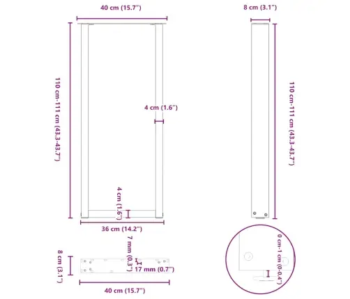 Bāra Galda Kājas, 2 Gab., U-Veida, Melnas, 40X(110-111) Cm, Tērauds Vidaxl
