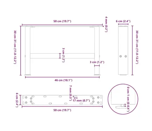 Kafijas Galdiņa Kājas, 2 Gab., Melnas, 50X(30-31) Cm, Tērauds Vidaxl
