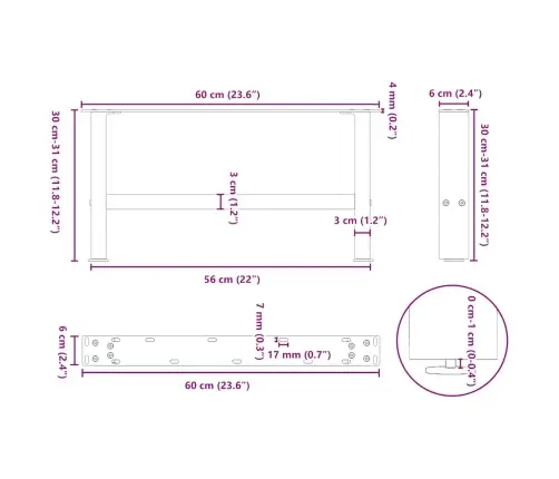 Kohvilaua Jalad, Valged, 2 Tk, 60 X (30–31) cm Teras